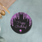 Sticker Rond Joyeux anniversaire noir violet parties scintillan