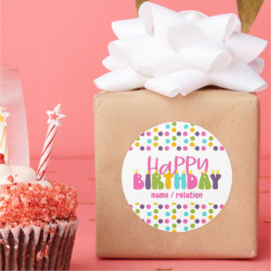 Sticker Rond Joyeux Anniversaire Nom Colorful Candle Typographi