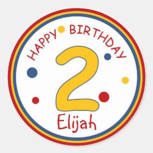Sticker Rond Joyeux anniversaire numéro 2 de couleurs primaire
