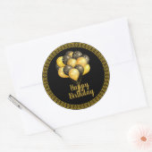 Sticker Rond Joyeux anniversaire, or et noir, (Enveloppe)