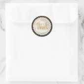 Sticker Rond joyeux anniversaire or script perles noir parties  (Sac)