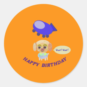 Sticker Rond Joyeux anniversaire Orange