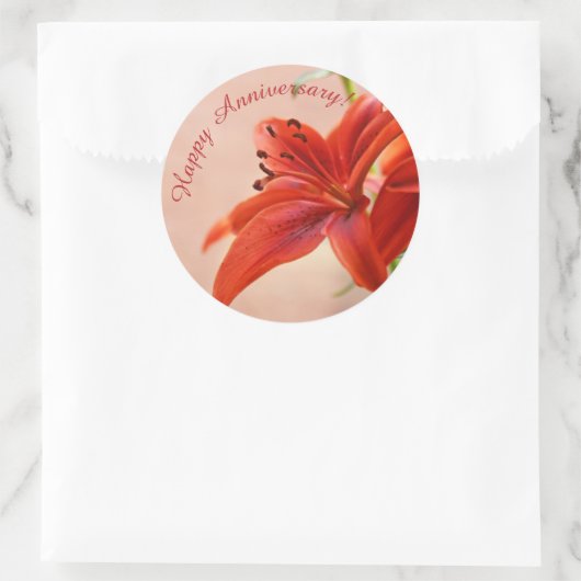 Sticker Rond Joyeux anniversaire Orange Tiger Lily photo (Sac)