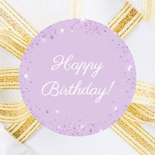 Sticker Rond Joyeux Anniversaire paillettes lavande