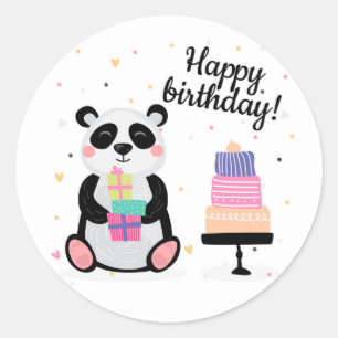 Sticker Rond Joyeux anniversaire Panda Bear