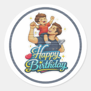 Sticker Rond Joyeux Anniversaire Papa et Fils