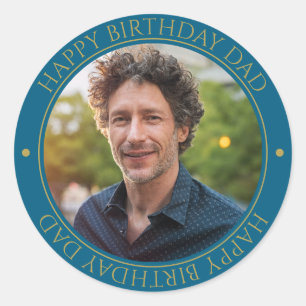 Sticker Rond Joyeux anniversaire papa moderne élégant bleu phot