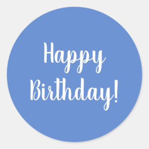 Sticker Rond Joyeux Anniversaire Pastel Blue White Typographie