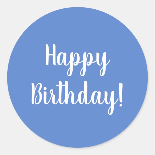 Sticker Rond Joyeux Anniversaire Pastel Blue White Typographie (Devant)
