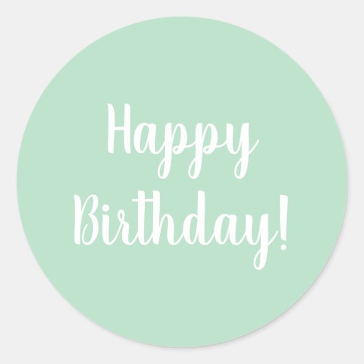 Sticker Rond Joyeux Anniversaire Pastel Green White Typographie (Devant)
