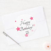 Sticker Rond Joyeux Anniversaire Pastel Pink Stars (Enveloppe)