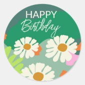 Sticker Rond Joyeux anniversaire pendant l'été Fleur Artistique (Devant)