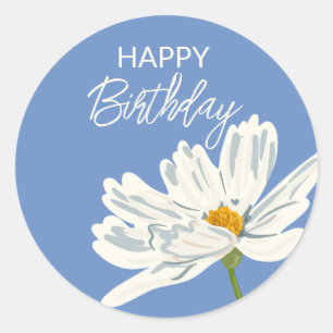 Sticker Rond Joyeux anniversaire pendant l'été Fleur Artistique