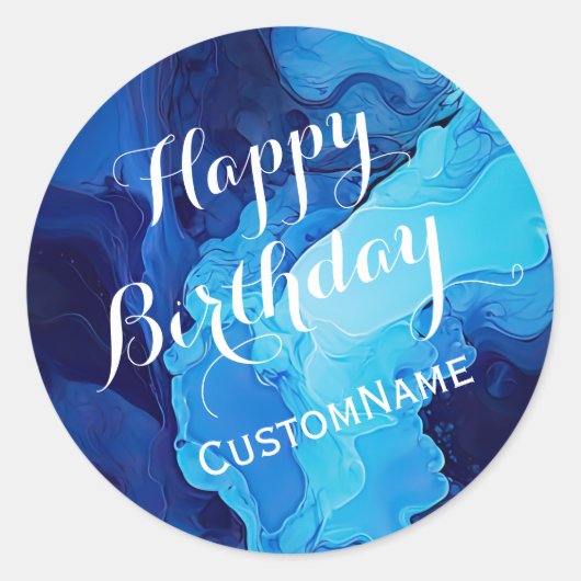 Sticker Rond Joyeux Anniversaire Personnalisé Nom Bleu (Devant)