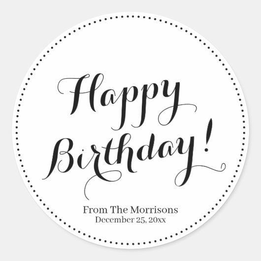 Sticker Rond Joyeux Anniversaire personnalisé nom de script fro (Devant)