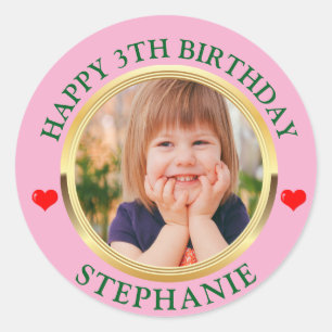 Sticker Rond Joyeux Anniversaire Personnalisé Simple Moderne Ph
