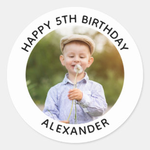 Sticker Rond Joyeux Anniversaire photo blanche