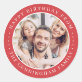 Sticker Rond Joyeux Anniversaire Photo de Famille Classique Sim (Devant)