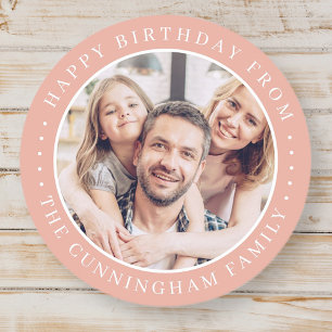 Sticker Rond Joyeux Anniversaire Photo de Famille Classique Sim