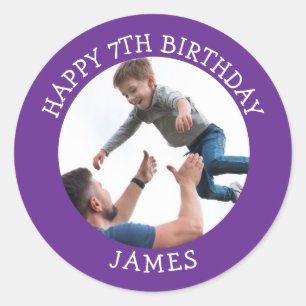 Sticker Rond Joyeux Anniversaire Photo personnalisée Nom d'âge