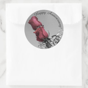 Sticker Rond Joyeux Anniversaire Photographie de roses rouges