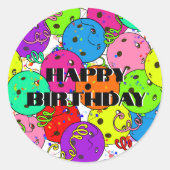 Sticker Rond Joyeux Anniversaire Pickleball Ballons Confetti Bl (Devant)