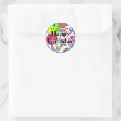 Sticker Rond Joyeux Anniversaire Pickleball Ballons Confetti Bl (Sac)