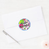 Sticker Rond Joyeux Anniversaire Pickleball Ballons Confetti Bl (Enveloppe)
