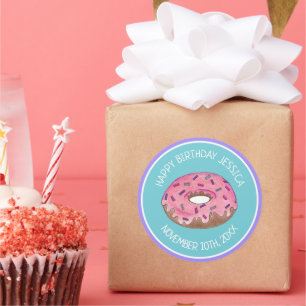 Sticker Rond Joyeux anniversaire Pink Donut Doughnut Anniversai