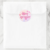 Sticker Rond Joyeux anniversaire Pink Flower Power (Sac)