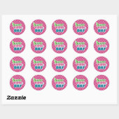 Sticker Rond Joyeux anniversaire Pink Polka dot papillon autoco (Feuille)