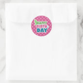Sticker Rond Joyeux anniversaire Pink Polka dot papillon autoco (Sac)