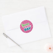 Sticker Rond Joyeux anniversaire Pink Polka dot papillon autoco (Enveloppe)