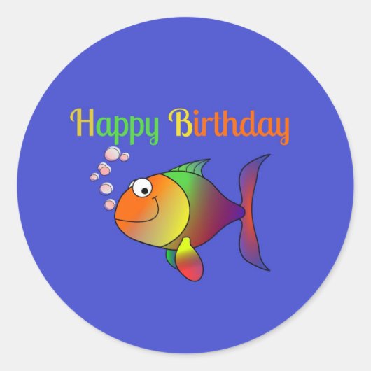 Sticker Rond Joyeux Anniversaire - Poisson caricature mignon et (Devant)