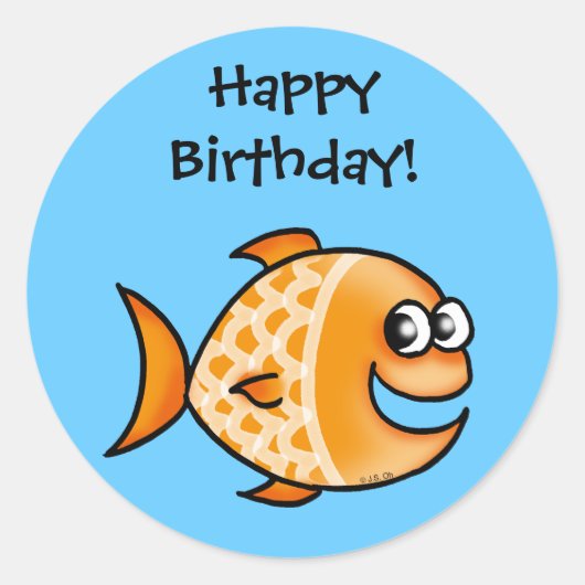 Sticker Rond Joyeux anniversaire ! (poisson rouge) (Devant)