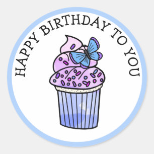 Sticker Rond Joyeux Anniversaire Pour Vous Cupcake Papillon