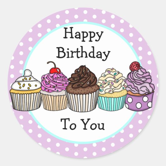 Sticker Rond Joyeux anniversaire pour vous | Cupcakes (Devant)