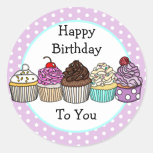 Sticker Rond Joyeux anniversaire pour vous   Cupcakes