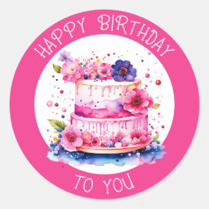 Sticker Rond Joyeux Anniversaire Pour Vous Joli gâteau Whimsi