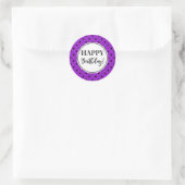 Sticker Rond Joyeux Anniversaire Pourpre Blanc Points Noirs (Sac)