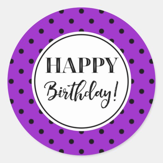 Sticker Rond Joyeux Anniversaire Pourpre Blanc Points Noirs (Devant)