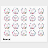 Sticker Rond Joyeux anniversaire Pretty PInk, violet et bleu fl (Feuille)