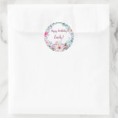 Sticker Rond Joyeux anniversaire Pretty PInk, violet et bleu fl (Sac)