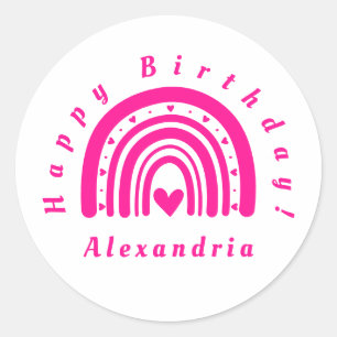 Sticker Rond Joyeux Anniversaire Rainbow Personnalisé Hot Rose