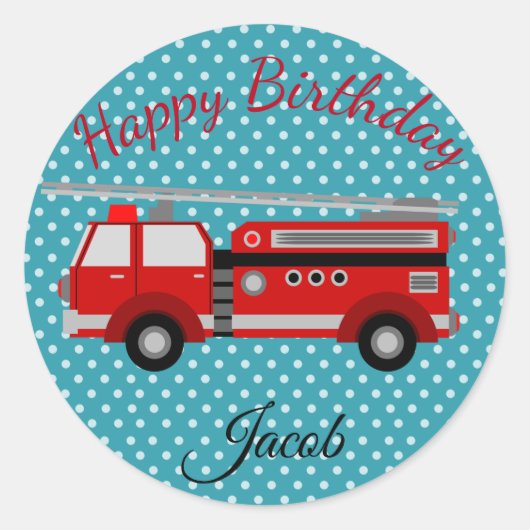 Sticker Rond Joyeux Anniversaire Red Fire Engine (Devant)