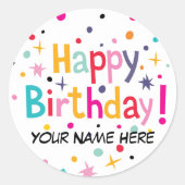 Sticker Rond Joyeux Anniversaire Rétro Personnalisable (Devant)