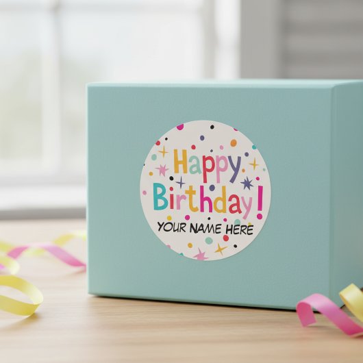 Sticker Rond Joyeux Anniversaire Rétro Personnalisable