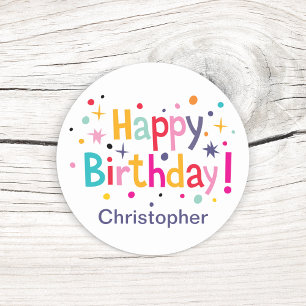 Sticker Rond Joyeux Anniversaire Rétro Personnalisé
