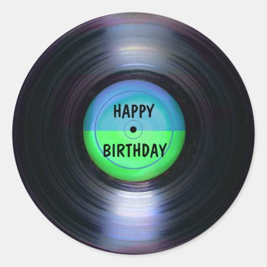 Sticker Rond Joyeux Anniversaire Retro Vinyl Record (Devant)