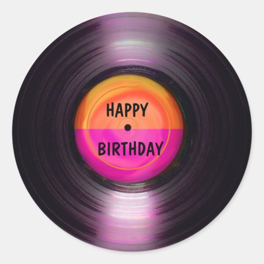 Sticker Rond Joyeux Anniversaire Retro Vinyl Record (Devant)
